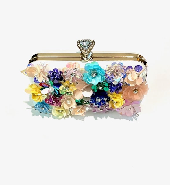 Floral Clutch wLarge Blinged closure